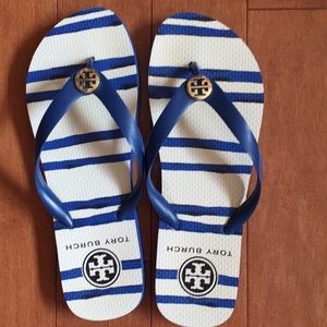 Tory Burch Thandie Fleet Stripe Print Flip Flops